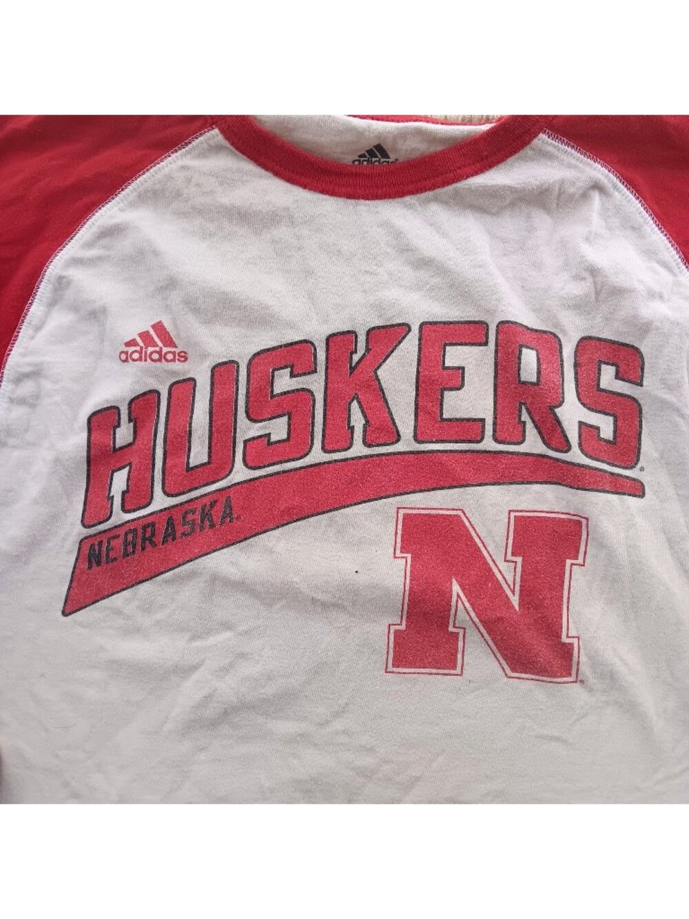 Large T-shirt Adidas Nebraska Huskers Long Sleeve Raglan Basebeall Style